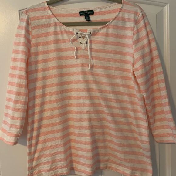 Lauren Ralph Lauren Nautical Striped Top Ties at Neckline Size L NWOT - Picture 1 of 3